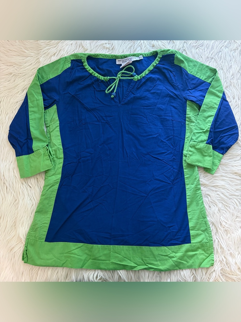 Gretchen Scott Designs Peasant Tunic Top Shirt Colorblock Cotton Women’s Size M
